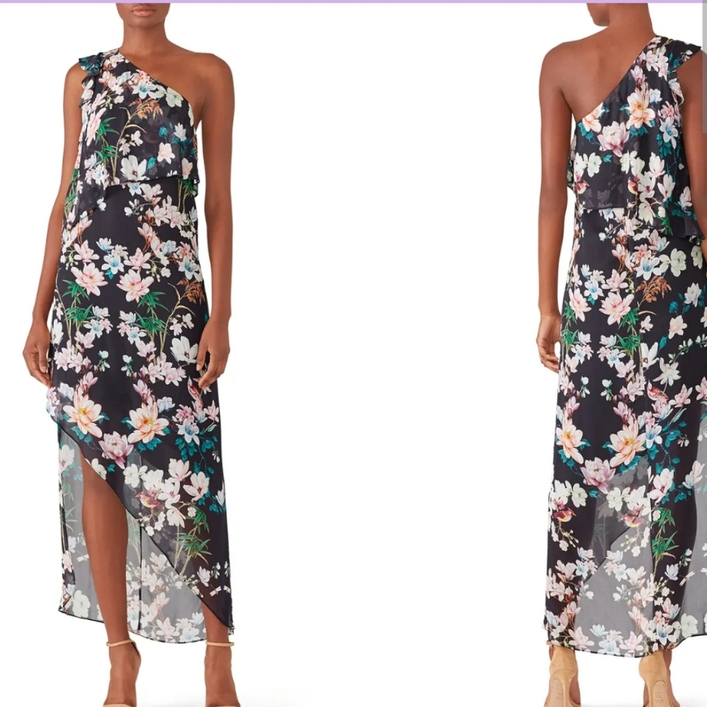 Slate & Willow S12 Black Floral One Shoulder Dress